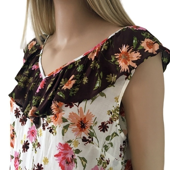 Nordstrom DR2 Rayon Top Shirt Blouse Ruffles Fluttery Floral Keyhole Tie Bow - Picture 5 of 12